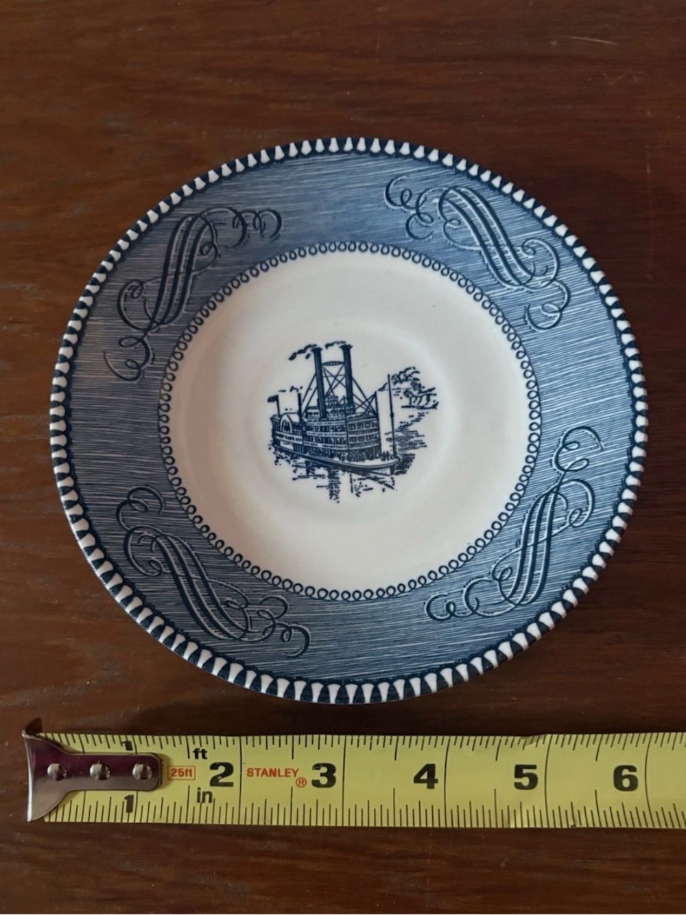 Currier And Ives Royal China Steamboat Blue & White Saucer Plates 6.25” Lot of 4